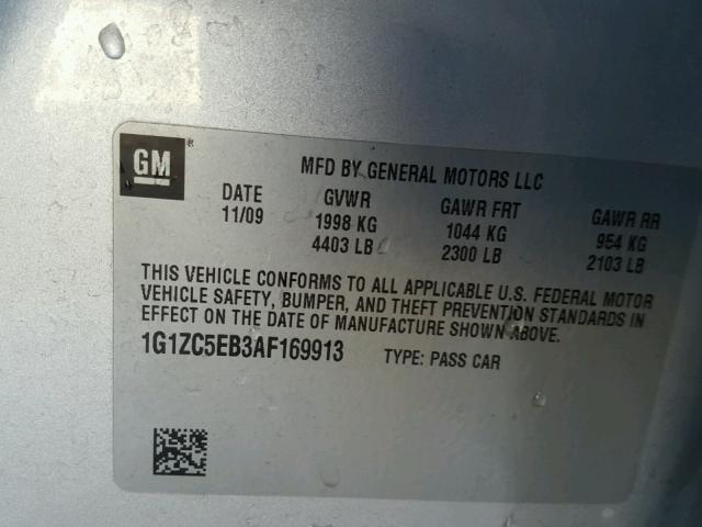 1G1ZC5EB3AF169913 - 2010 CHEVROLET MALIBU 1LT ვერცხლისფერი ფოტო 10