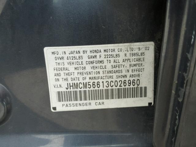 JHMCM56613C026960 - 2003 HONDA ACCORD EX GRAY photo 10