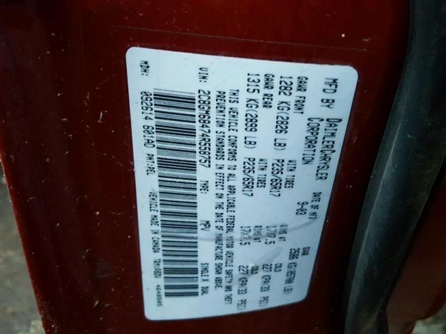 2C8GM68474R558757 - 2004 CHRYSLER PACIFICA RED photo 10