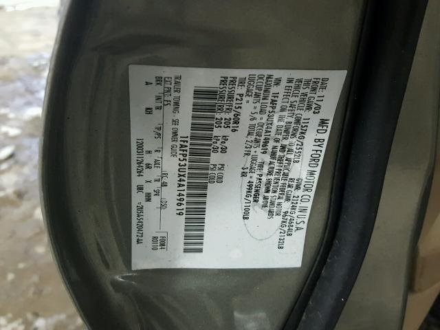 1FAFP53UX4A149619 - 2004 FORD TAURUS SE GREEN photo 10