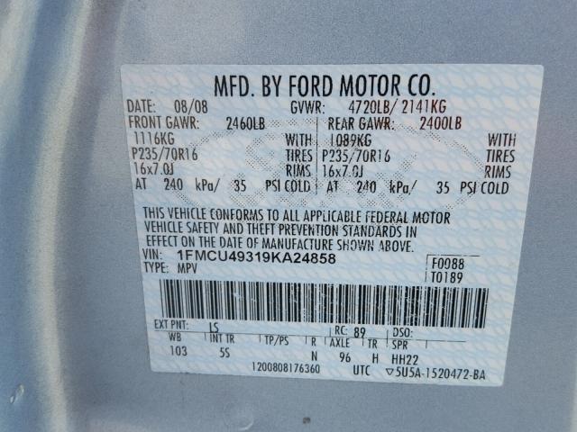 1FMCU49319KA24858 - 2009 FORD ESCAPE HYB BLUE photo 10