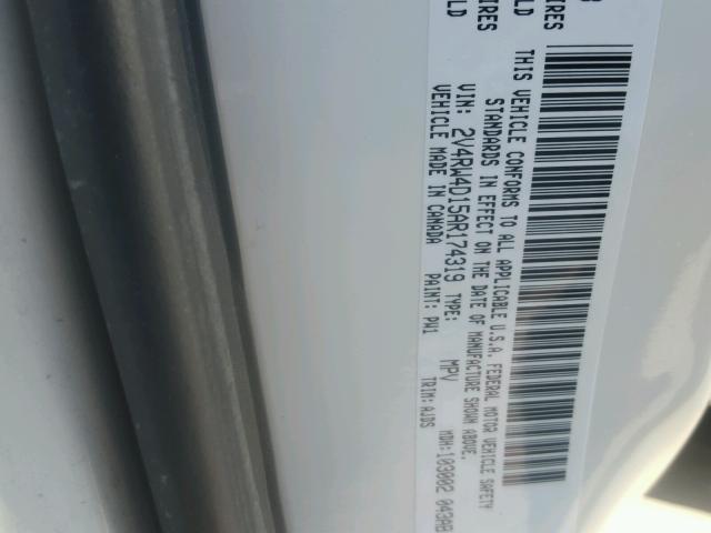 2V4RW4D15AR174319 - 2010 VOLKSWAGEN ROUTAN S WHITE photo 10