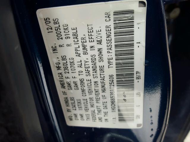 1HGCM66536A025406 - 2006 HONDA ACCORD EX BLUE photo 10