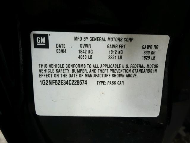 1G2NF52E34C228674 - 2004 PONTIAC GRAND AM S შავი ფოტო 10