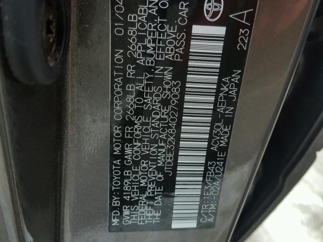 JTDBE32K840279083 - 2004 TOYOTA CAMRY LE გრაფიტი ფოტო 10