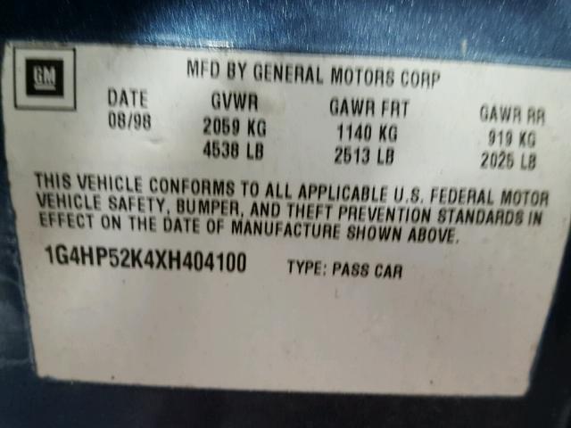 1G4HP52K4XH404100 - 1999 BUICK LESABRE CU BLUE photo 10