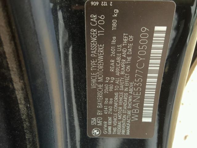 WBANE53577CY05009 - 2007 BMW 525 I BLACK photo 10