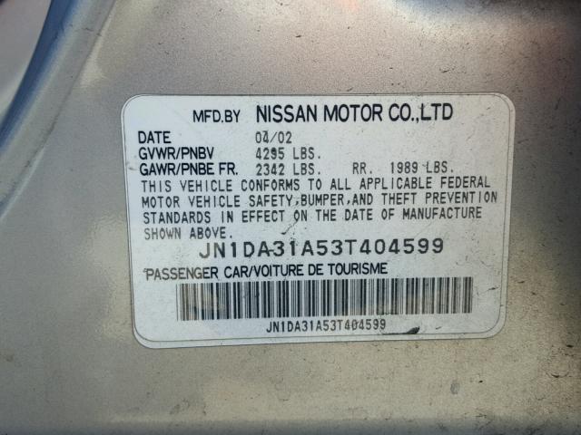 JN1DA31A53T404599 - 2003 NISSAN MAXIMA GLE SILVER photo 10