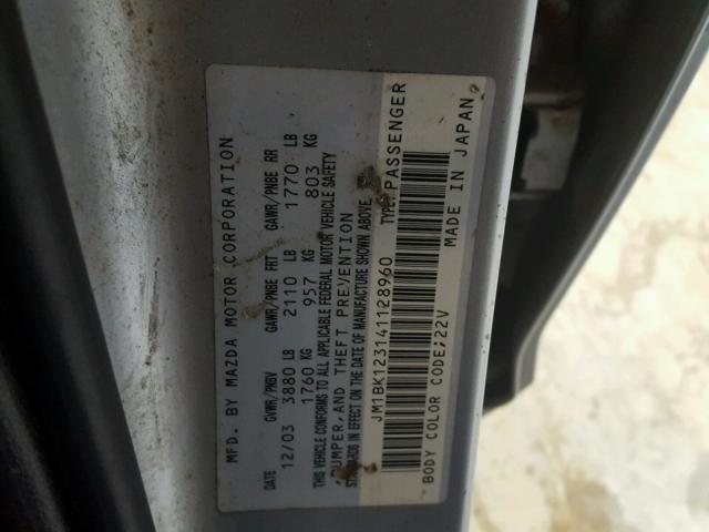 JM1BK123141128960 - 2004 MAZDA 3 S SILVER photo 10