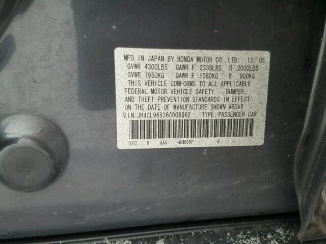 JH4CL96836C008962 - 2006 ACURA TSX CHARCOAL photo 10