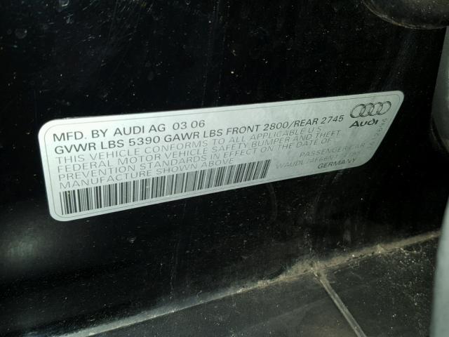 WAUDL74F66N171795 - 2006 AUDI A6 4.2 QUA BLACK photo 10