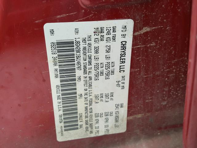 1J8GN28K18W140707 - 2008 JEEP LIBERTY SP RED photo 10