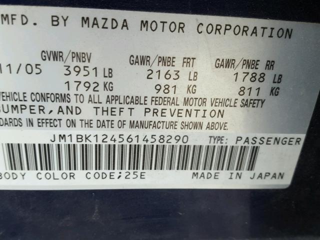 JM1BK124561458290 - 2006 MAZDA 3 S BLUE photo 10