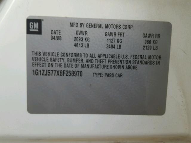 1G1ZJ577X8F258970 - 2008 CHEVROLET MALIBU 2LT WHITE photo 10