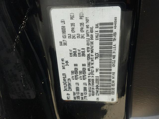 1D7HA18N94J229918 - 2004 DODGE RAM 1500 S BLACK photo 10