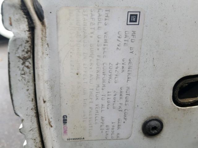 1G2WH54T3PF213573 - 1993 PONTIAC GRAND PRIX თეთრი ფოტო 10