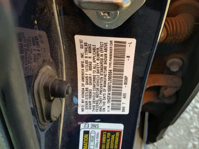 1HGFA16887L090664 - 2007 HONDA CIVIC EX Mavi foto 10