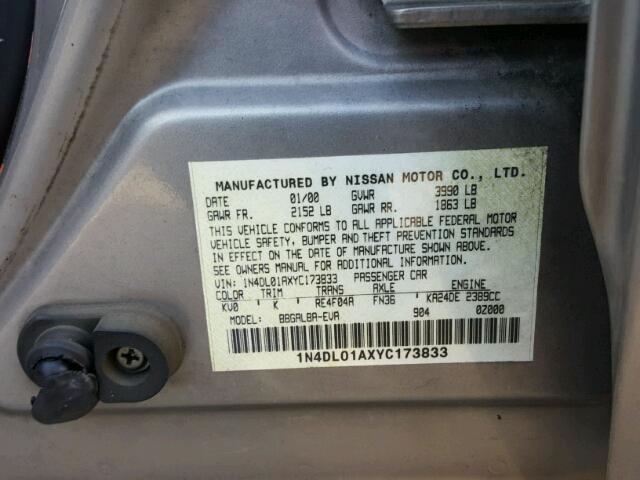 1N4DL01AXYC173833 - 2000 NISSAN ALTIMA XE TAN photo 10