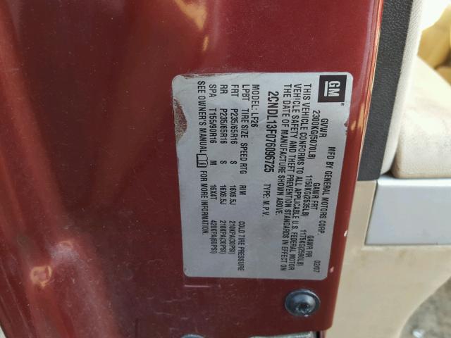 2CNDL13F076096725 - 2007 CHEVROLET EQUINOX LS MAROON photo 10