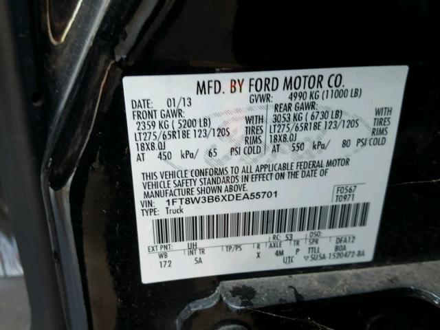 1FT8W3B6XDEA55701 - 2013 FORD F350 SUPER BLACK photo 10