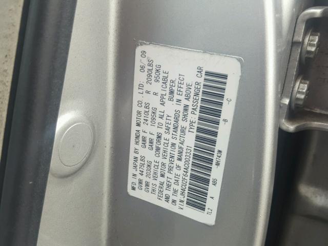 JH4CU2F64AC003331 - 2010 ACURA TSX SILVER photo 10