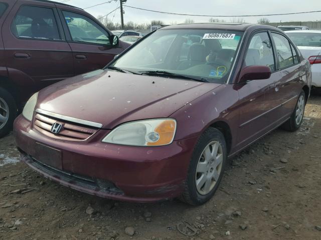 2HGES26742H598092 - 2002 HONDA CIVIC EX BURGUNDY photo 2