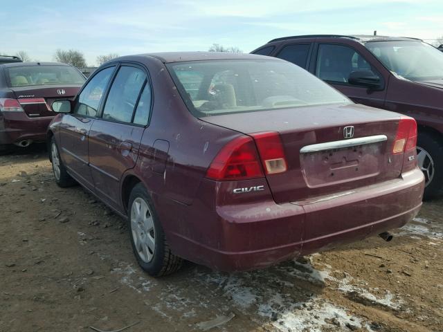 2HGES26742H598092 - 2002 HONDA CIVIC EX BURGUNDY photo 3