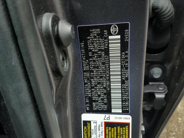 4T1BF1FK3EU463557 - 2014 TOYOTA CAMRY L CHARCOAL photo 10