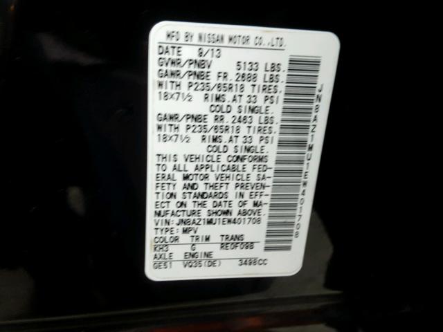 JN8AZ1MU1EW401708 - 2014 NISSAN MURANO S BLACK photo 10