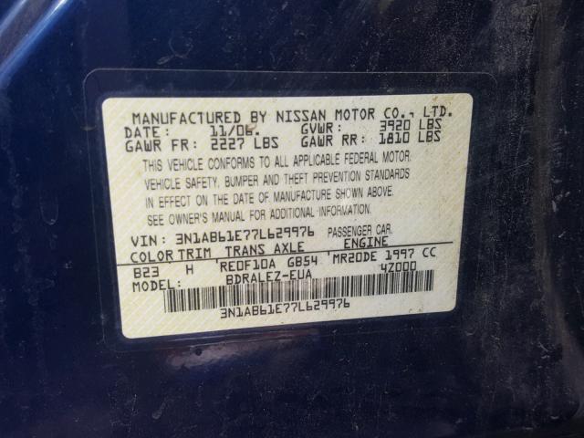 3N1AB61E77L629976 - 2007 NISSAN SENTRA 2.0 BLUE photo 10