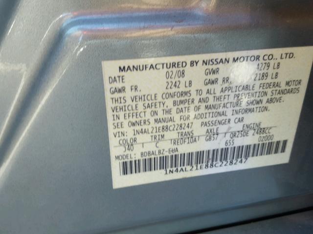 1N4AL21E88C228247 - 2008 NISSAN ALTIMA 2.5 GREEN photo 10