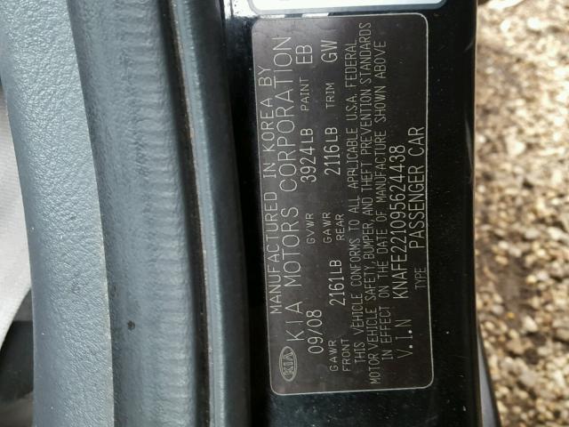 KNAFE221095624438 - 2009 KIA SPECTRA EX BLACK photo 10