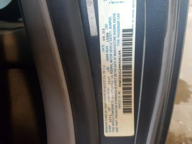 3VWCD31C24M406194 - 2004 VOLKSWAGEN NEW BEETLE 银色 照片 10