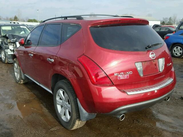 JN8AZ08WX7W660920 - 2007 NISSAN MURANO SL RED photo 3