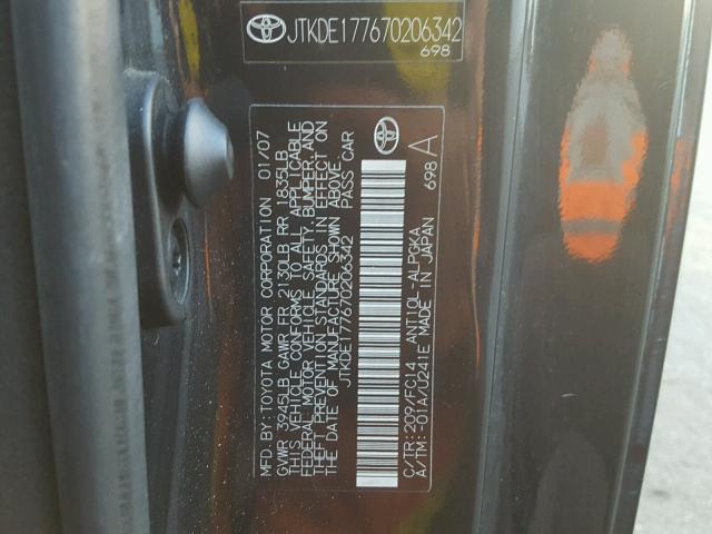 JTKDE177670206342 - 2007 TOYOTA SCION TC BLACK photo 10