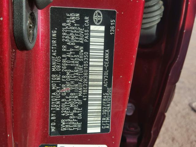 4T1BE32K36U105350 - 2006 TOYOTA CAMRY LE RED photo 10