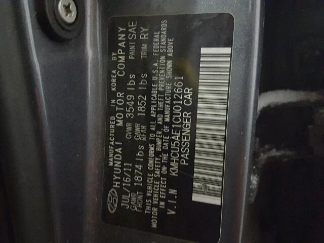 KMHCU5AE1CU012661 - 2012 HYUNDAI ACCENT GLS GRAY photo 10