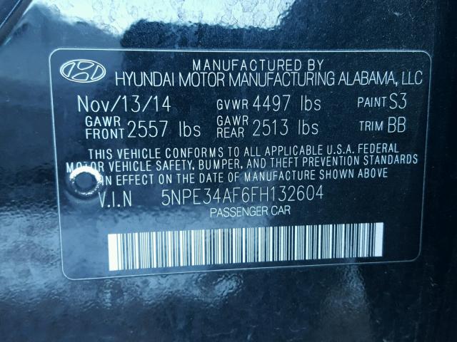 5NPE34AF6FH132604 - 2015 HYUNDAI SONATA SPO BLACK photo 10