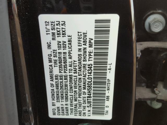 5J8TB4H58DL014345 - 2013 ACURA RDX TECHNO BLACK photo 10