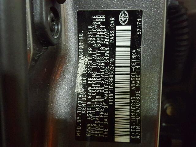 4T1BF1FK9GU502719 - 2016 TOYOTA CAMRY LE ნაცრისფერი ფოტო 10