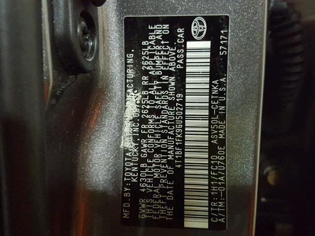 4T1BF1FK9GU502719 - 2016 TOYOTA CAMRY LE GRAY photo 10