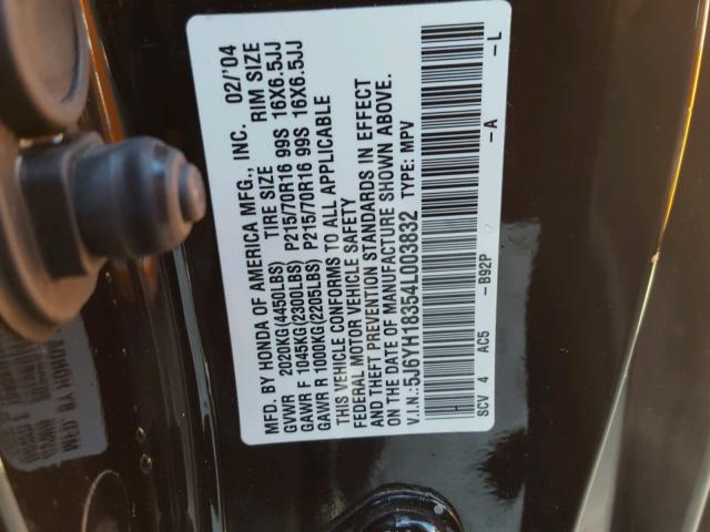 5J6YH18354L003832 - 2004 HONDA ELEMENT LX BLACK photo 10