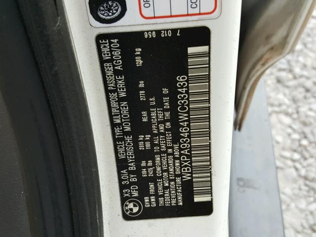 WBXPA93464WC33436 - 2004 BMW X3 3.0I WHITE photo 10