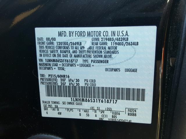 1LNHM86S31Y618717 - 2001 LINCOLN LS 黑色 照片 10