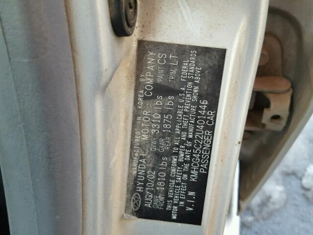 KMHCG45C22U401446 - 2002 HYUNDAI ACCENT GL SILVER photo 10