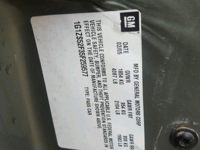 1G1ZS52F35F259577 - 2005 CHEVROLET MALIBU GREEN photo 10