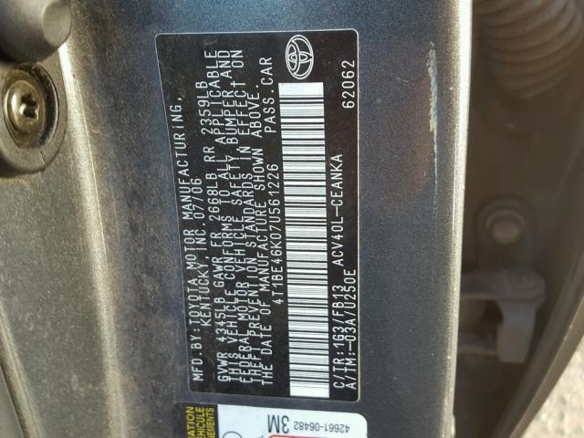 4T1BE46K07U561226 - 2007 TOYOTA CAMRY NEW GRAY photo 10