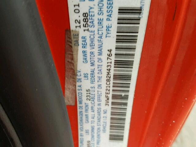 3VWFE21C82M431764 - 2002 VOLKSWAGEN NEW BEETLE Qırmızı foto 10