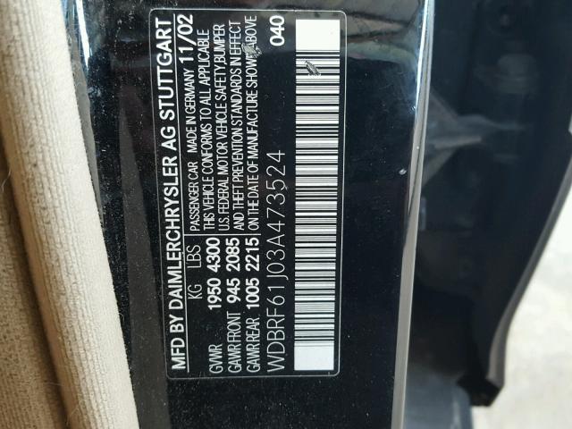 WDBRF61J03A473524 - 2003 MERCEDES-BENZ C 240 BLACK photo 10