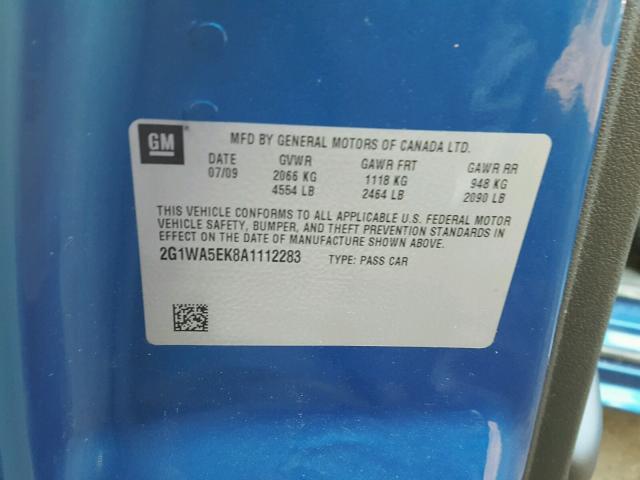 2G1WA5EK8A1112283 - 2010 CHEVROLET IMPALA LS BLUE photo 10
